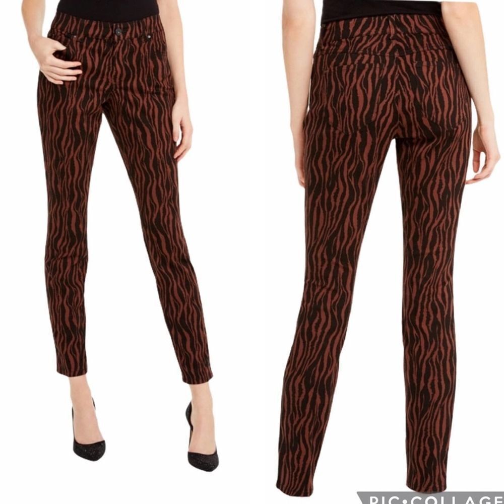 INC‎ Tiger Print Skinny Leg Jeans Brown Size 4